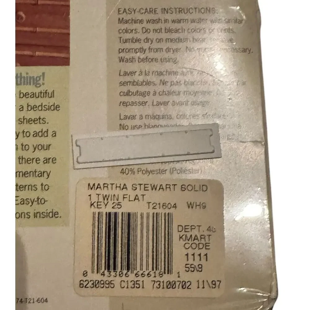 Martha Stewart VTG Twin‎ Flat Sheet White 200 Thread No Iron Cotton Poly NEW
